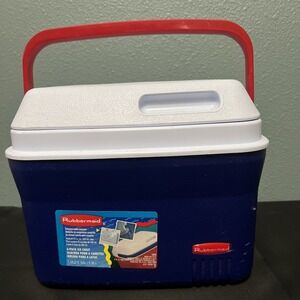 Rubbermaid Vintage Personal Can Cooler Lunch Box Travel 6 Pack 1826 Blue White